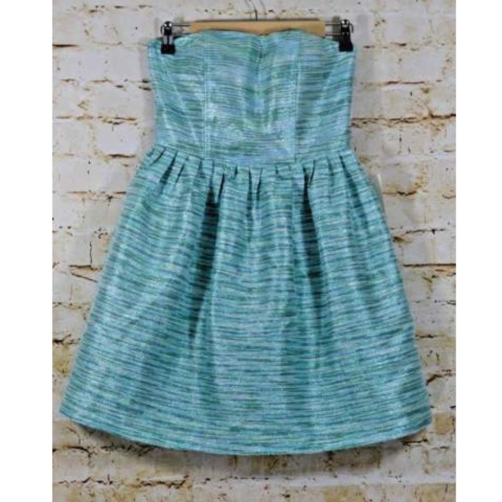 A. Drea Metallic Striped Skater Formal Dress